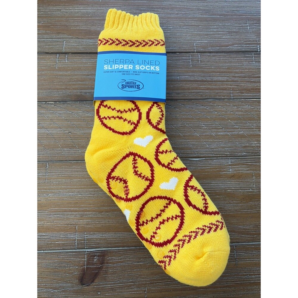 Softball Slipper Socks Sherpa Lined One Size Chalktalk Sports NEW